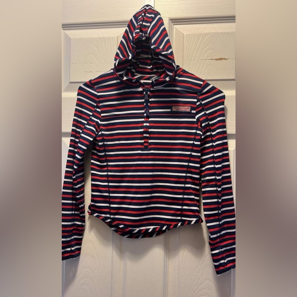 Vineyard Vines Striped Hooded Pullover Sankaty Red White Blue size 5/6